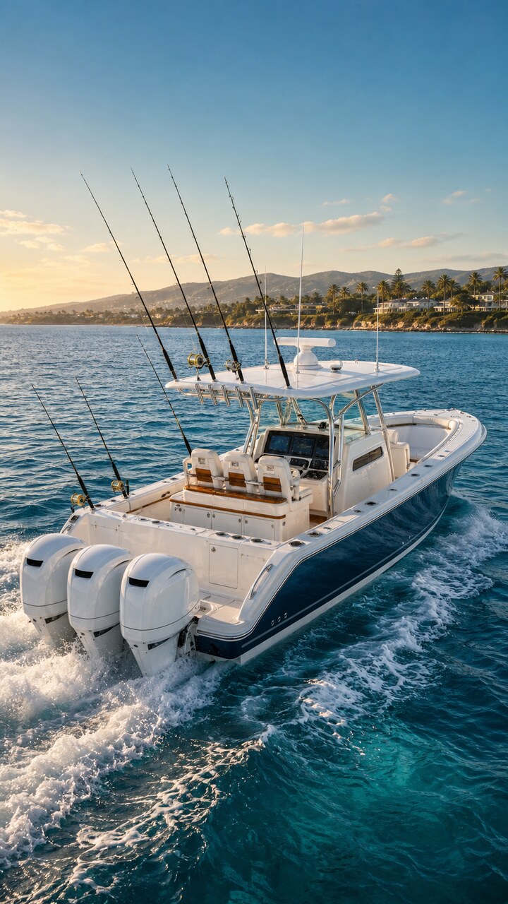 Sportfishing boat on open water